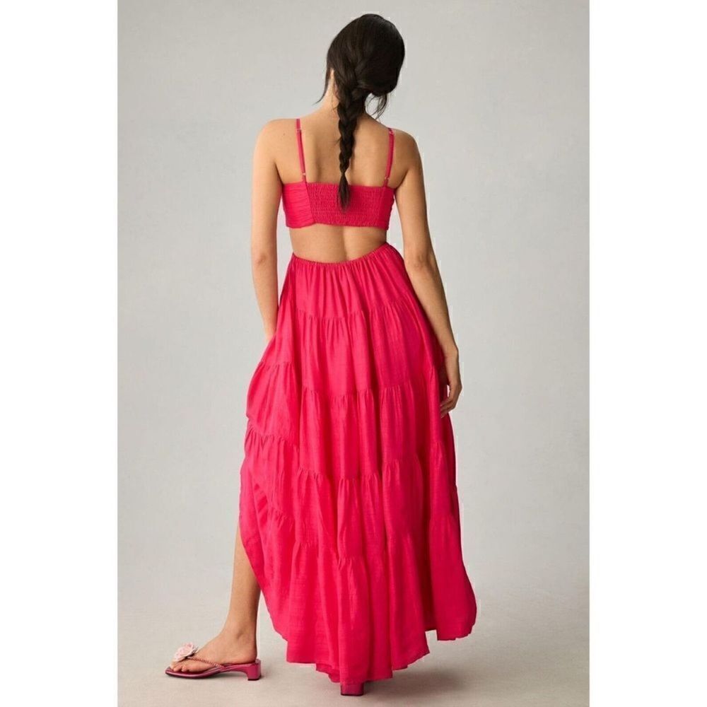 Anthropologie Let Me Be Cutout Tiered Dress Magenta Size XXS - Picture 6 of 6